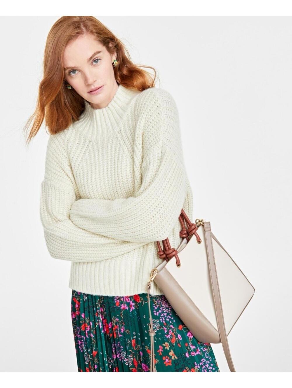$60 ON 34th Woman’s Mock Neck Drop-Shoulder Lurex Sweater Cream S